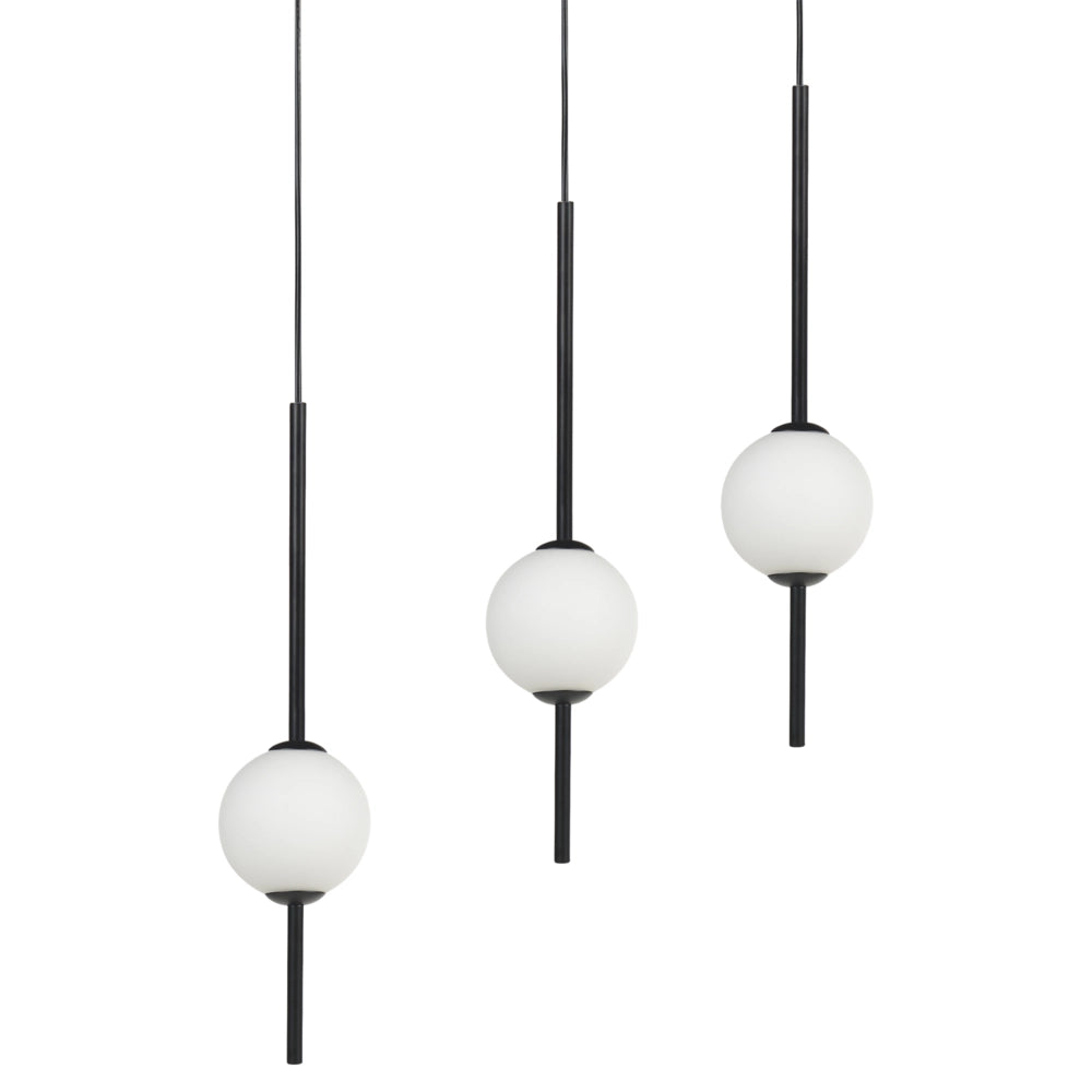 	Lampadario con 3 luci a LED in metallo con paralumi rotondi in vetro metallo nero soggiorno stile glamour