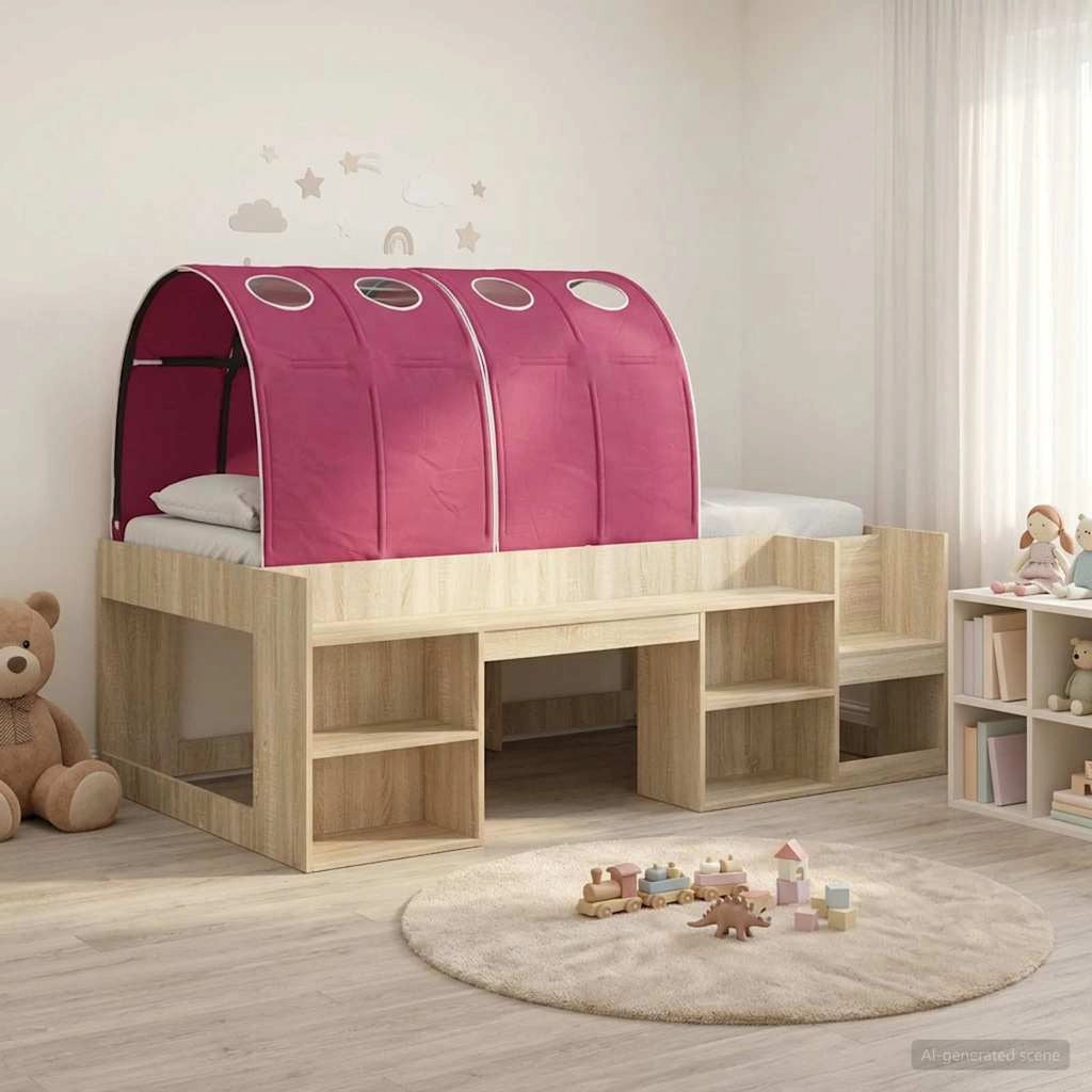 Letto con Tunnel con lo scaffale 3 pz Rovere Sonoma e Rosso 3423591