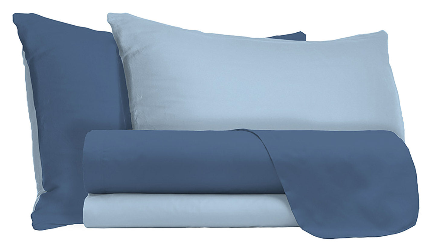 Set Lenzuola Singolo Sopra Sotto e Federe Doubleface Avio/Azzurro