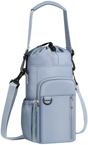 Set di contenitori per acqua con cinturino, 32 pezzi, contenitore per acqua geïsoleerde 40 oz, fodero per bottiglia d'acqua con tasca per telefono per escursioni, picnic, Blu nuvoloso, 25 oz, design moderno