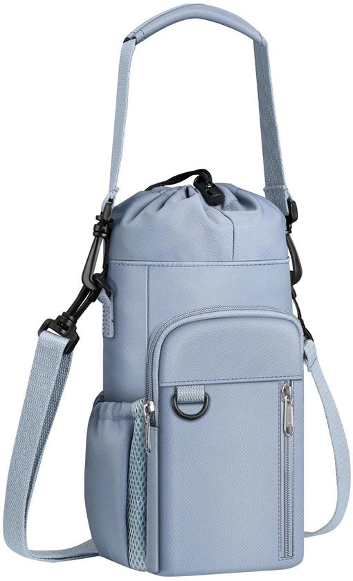 Set di contenitori per acqua con cinturino, 32 pezzi, contenitore per acqua geïsoleerde 40 oz, fodero per bottiglia d'acqua con tasca per telefono per escursioni, picnic, Blu nuvoloso, 25 oz, design moderno