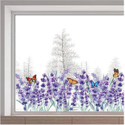 Tappeti adesivi per finestre grandi 116x38cm, a doppia faccia, trasparenti, statici, fiori viola, erba, farfalle, non adesivi, per porte scorrevoli, resistente all'impatto