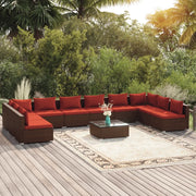 Set Divani da Giardino 11 pz con Cuscini in Polyrattan Marrone 3101931