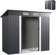 Capanno da Giardino in Metallo con Tetto Inclinato, Casetta da Giardino con Porta Scorrevole e Aerazione, Struttura Rinforzata, Resistente per Fattoria, Terrazza, 213 x 112 x 186 cm