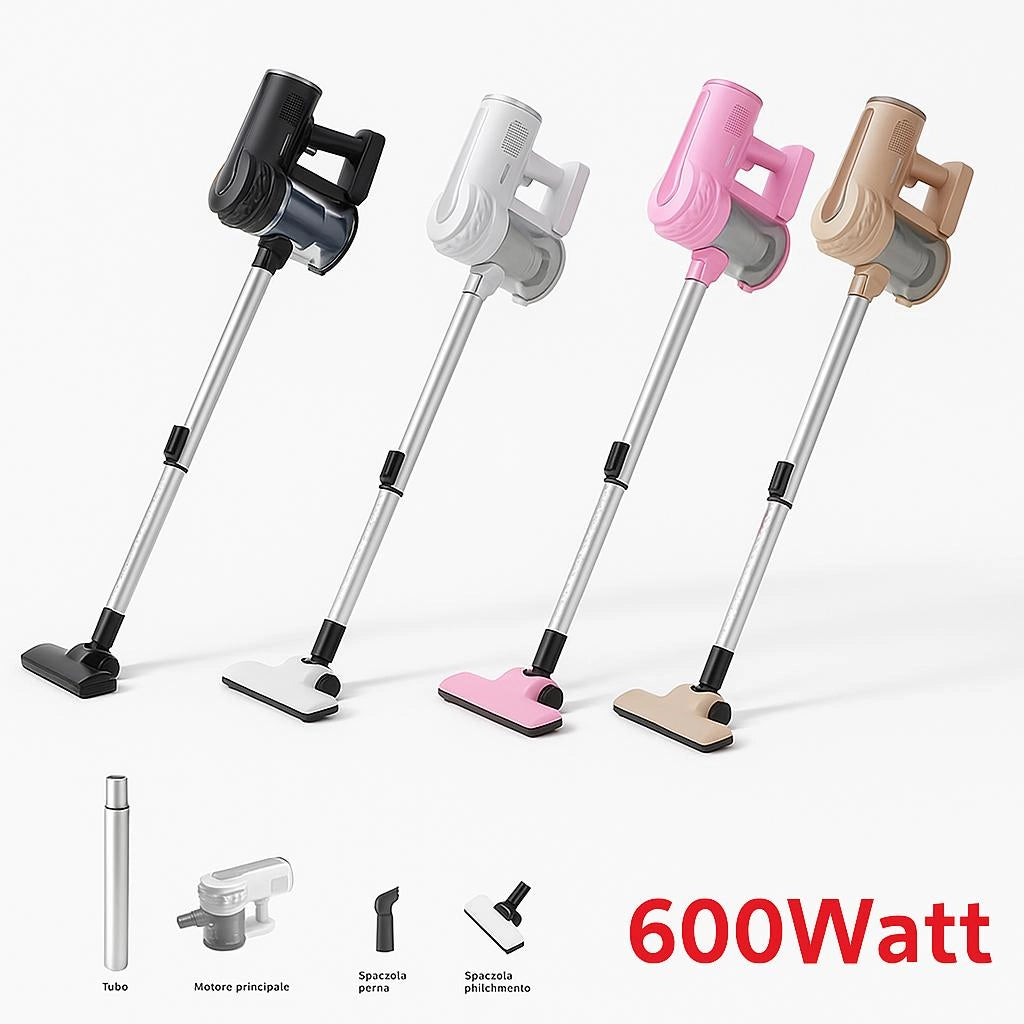 Aspirapolvere 2in1 600W Filtro Hepa Lavabile Scopa Elettrica Compatta Accessori Bianco