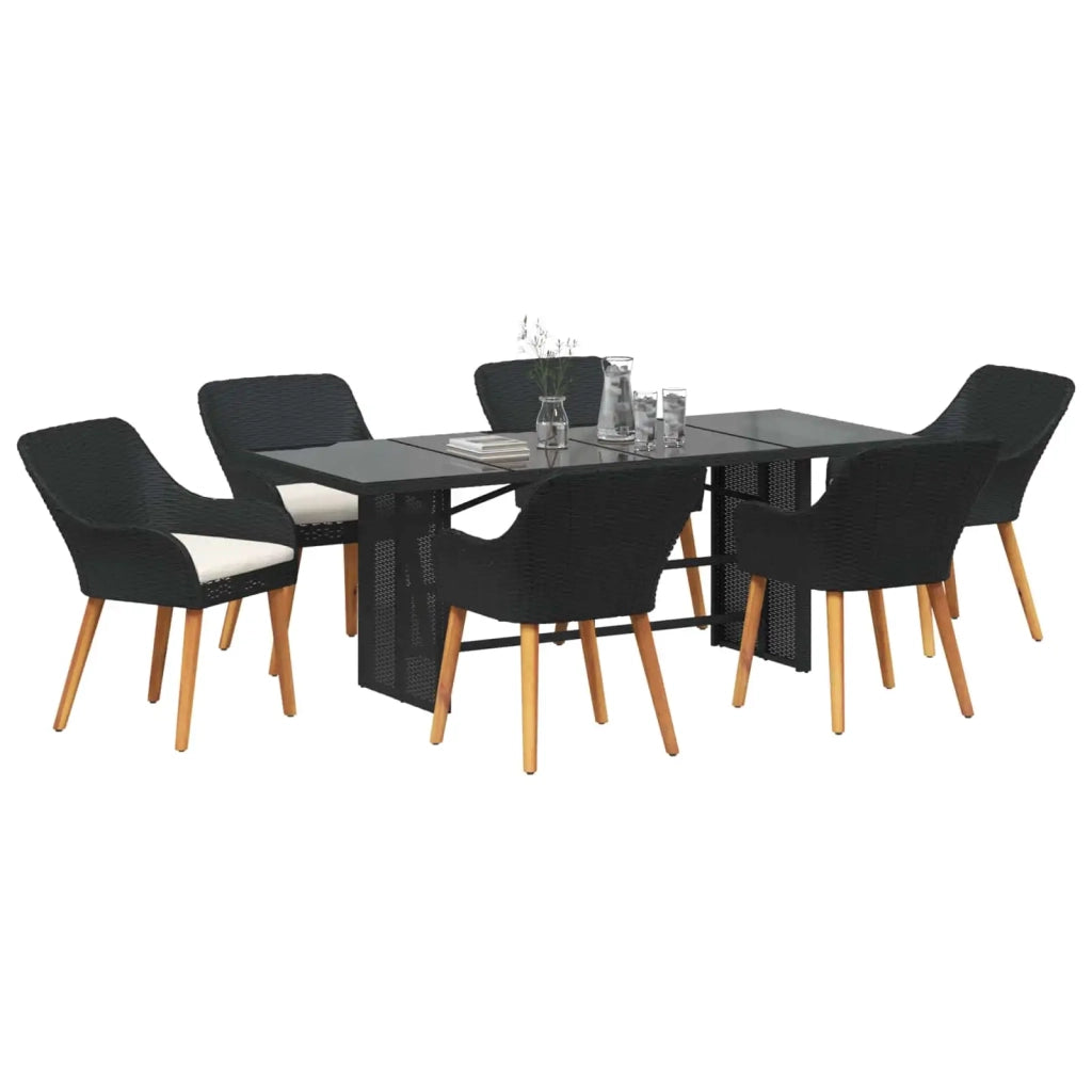 Set da Pranzo per Giardino con cuscino 7 pcs Nero polyrattan