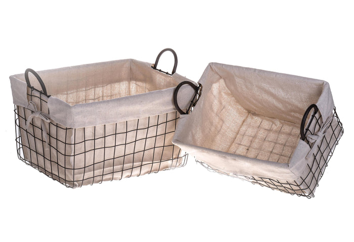 Set 2 Cesti in Tessuto e Rete Metallica con Manici Larghezza 45 cm