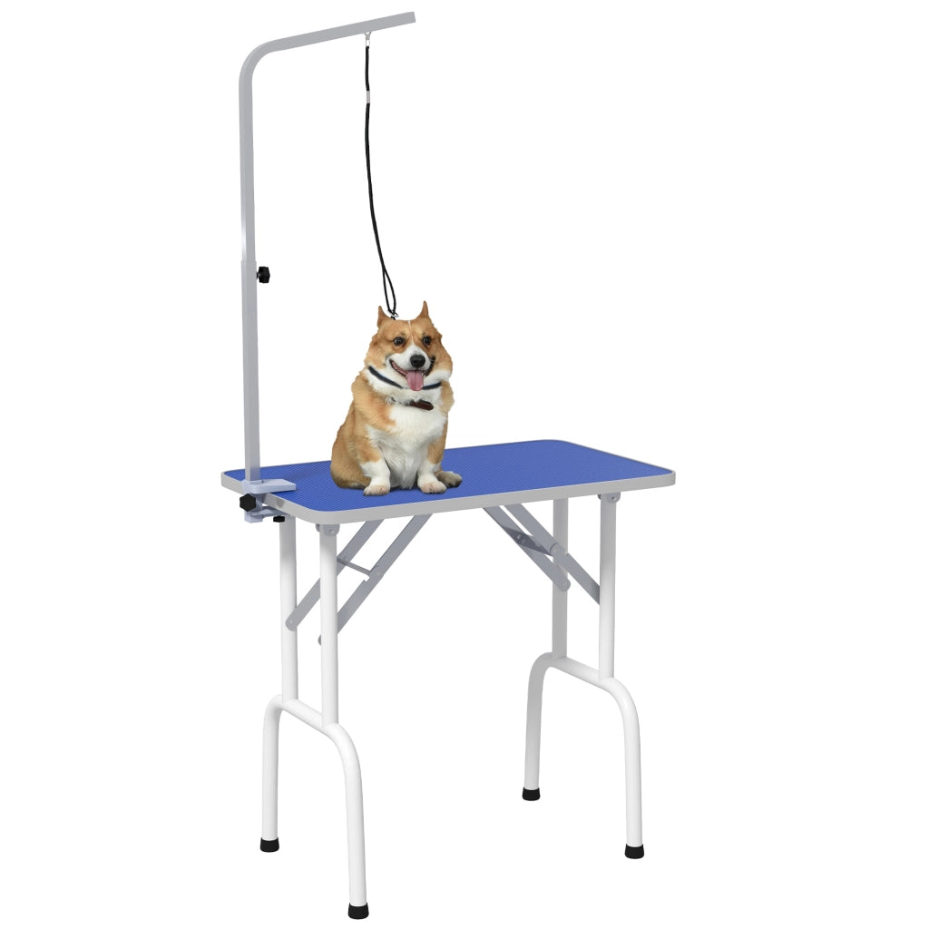 Tavolo da Toelettatura per Cani Pieghevole con Piano Antiscivolo e Braccio Regolabile ¨C Xylo ¨C 81x48,5x80 cm Blu