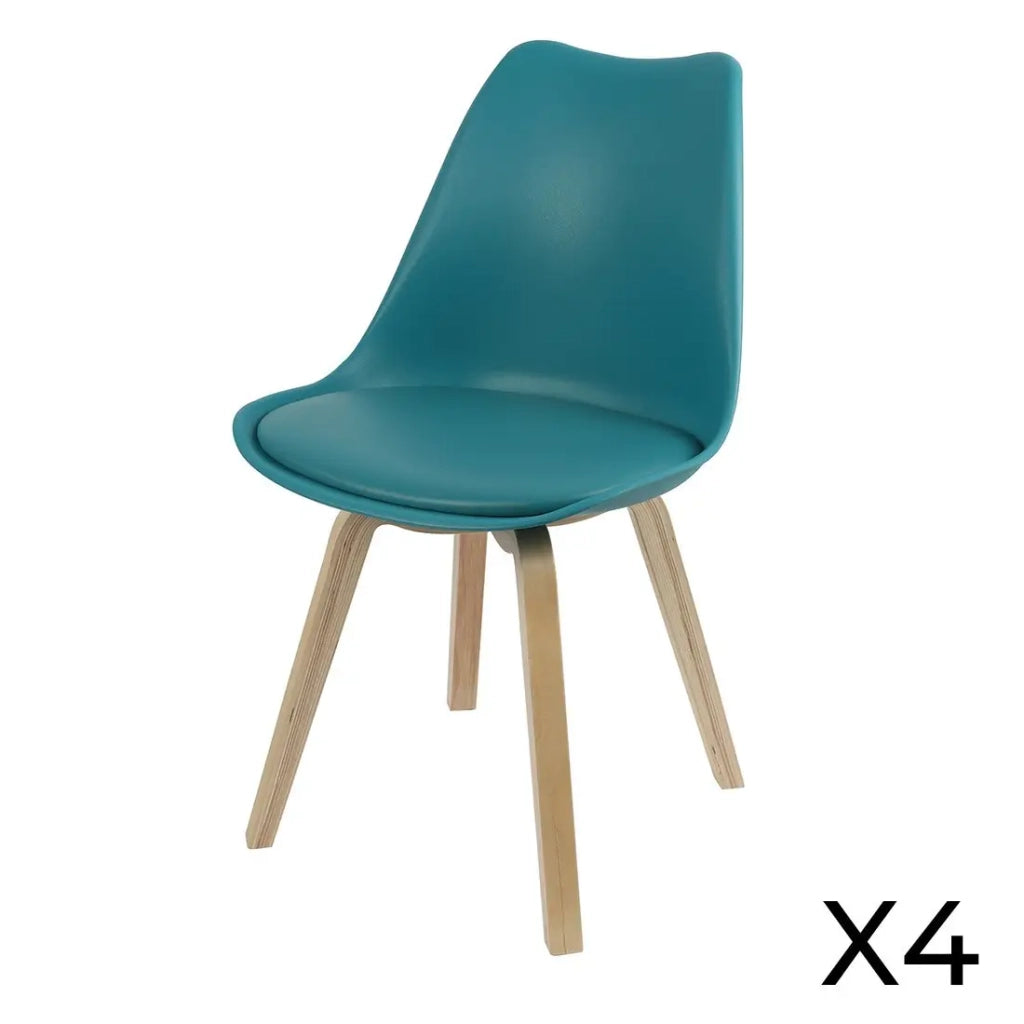 Set di 4 sedie design blu petrolio con cuscino collezione MIA
