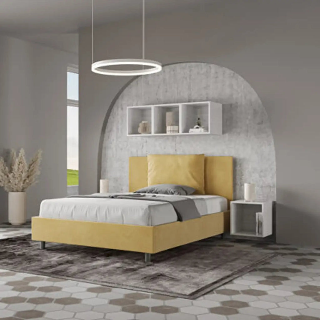 Letto matrimoniale francese contenitore imbottito 140x210 microfibra azzurro Antea