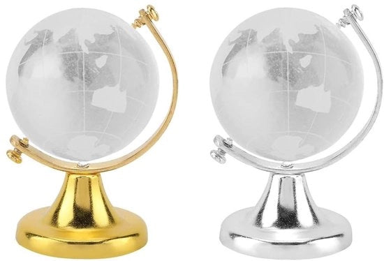 Decorazione da Scrivania con Mappa del Mondo in Vetro - 2,6 Pollici - Ornamento da Tavolo - Stile Elegante - Standard