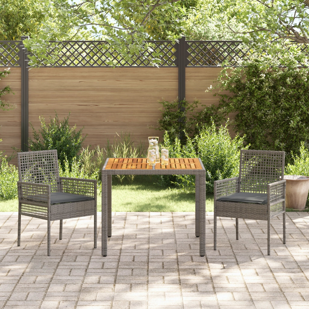 Set da Pranzo Giardino di 3 Pezzi con Cuscini Grigi in Polyrattan