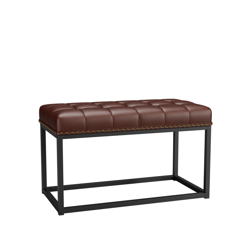 Panca imbottita vintage 96,2 cm con seduta capitonné in similpelle e struttura in metallo nero e marrone