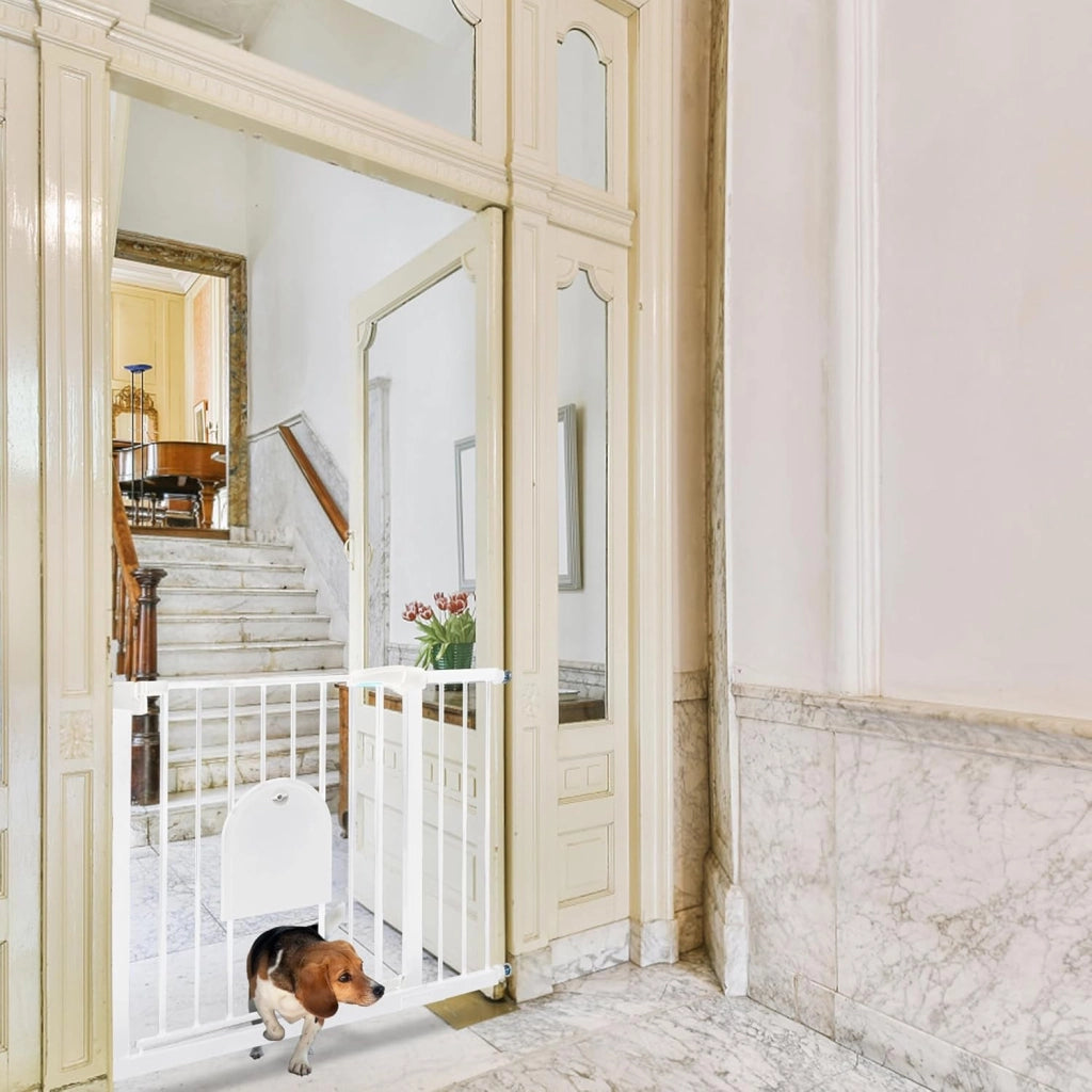 Cancelletto di Sicurezza per Bambini Cancello per Scale Senza Foratura Barriera di Protezione con Chiusura Automatica Cancelletti di Sicurezza con Porta per Cani e Gatti, 95-105 cm Bianco