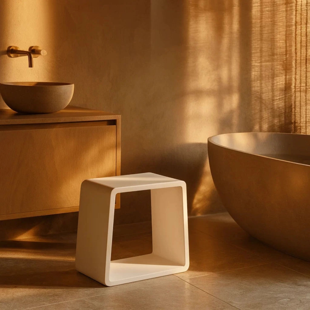 Sgabello da bagno silk in artificial stone bianco opaco matt ogomondo *** confezione 1
