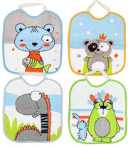 Set di 4 asciugamani per bambini impermeabili, 23x28 cm, con chiusura elastica per bambini di 6-18 mesi, imbottitura 73% cotone - 27% vinile poliestere