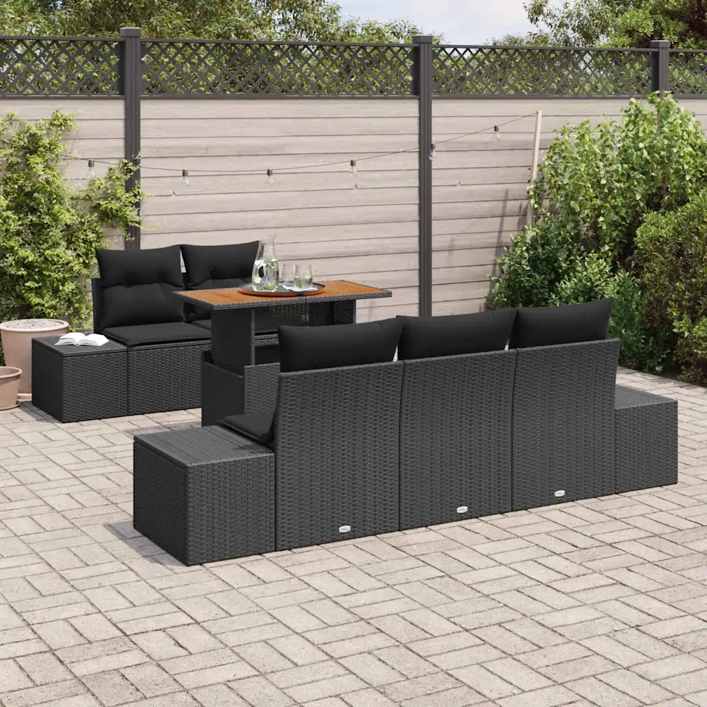 Set da Pranzo per Giardino con cuscino 6 pcs Nero e Marrone 3349904