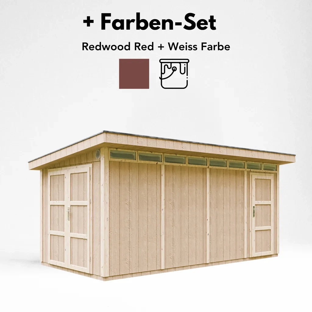Casetta da Giardino di QUALIT? PREMIUM 8.52+2.95m?²-L530xW279cm - TIMBELA M905C-REDWOOD RED