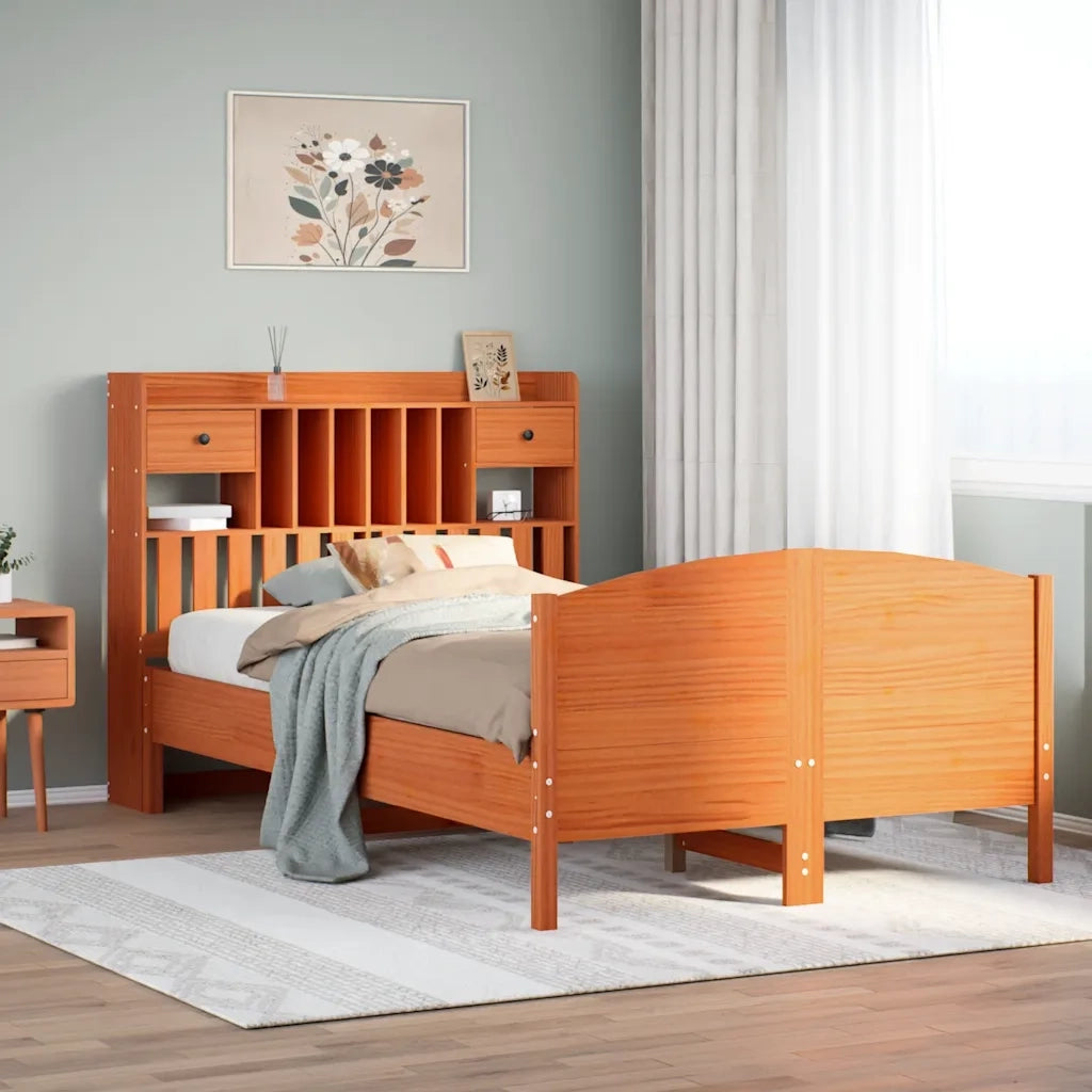 vidaXL Letto Libreria senza Materasso Marrone Cera 135x190 cm in Pino