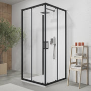 Box doccia nero opaco 3 lati 70x90x70 cm con doppio scorrevole h190 cm e vetro trasparente 6 mm | Tremiti