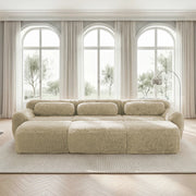 Divano Modulare 3 Posti con 3 Pouf Base Antiscivolo Configurazione a U o L in Peluche Cachi Chiaro