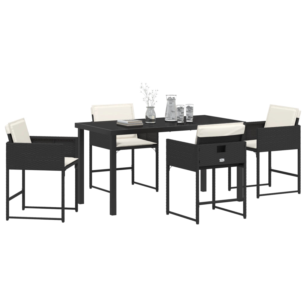 Set da pranzo da giardino 5 pezzi con cuscini in rattan poliestere nero