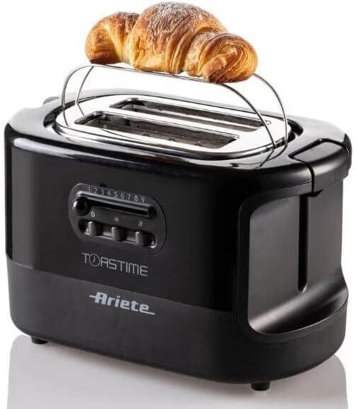 Ariete 159 Toastime - Tostapane arancione con pinze. 2 Fette 9 Livelli di doratura 700W Nero