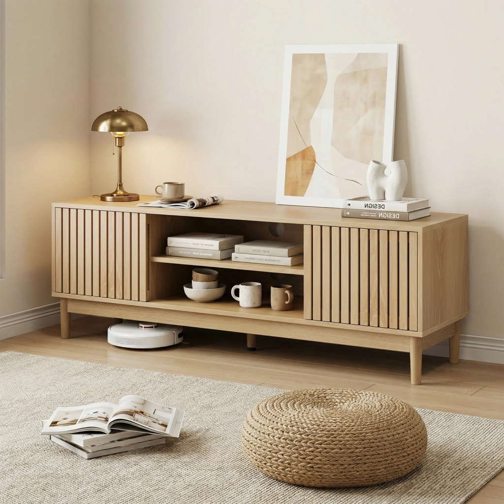 Mobile TV con Vano Contenitore Mid-Century ¨C MINIMAL ¨C Rovere, 140 cm, per TV 55/65 Pollici