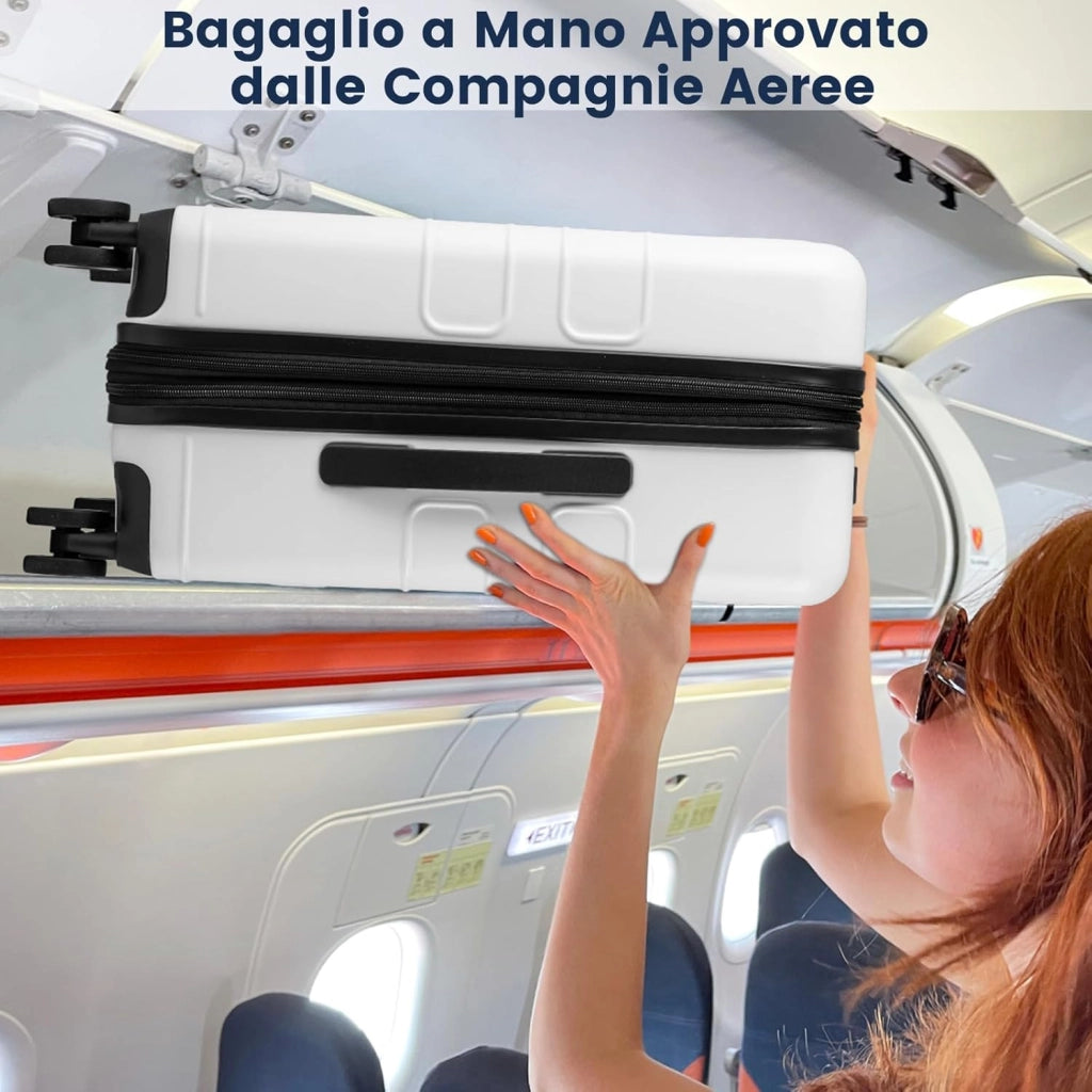 Valigia Bagaglio a Mano 20" con Tasca Frontale, Porta USB, Trolley Bagaglio a Mano con Serratura, Ruote Girevoli, Manico Regolabile (Senza Beauty + Bianco)
