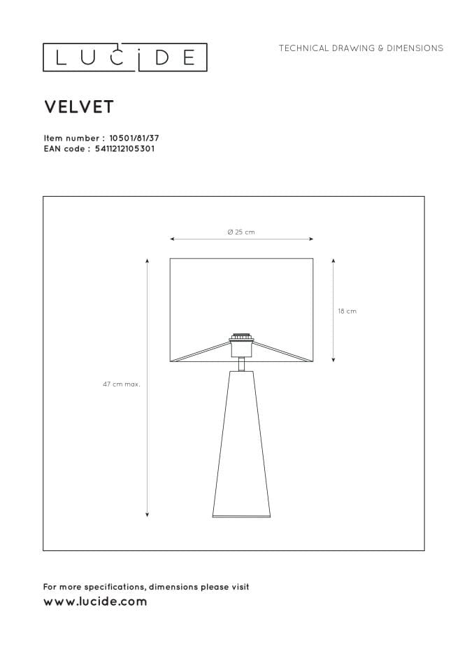 Lampada da tavolo Lucide Extravaganza Velvet blu E27 40W