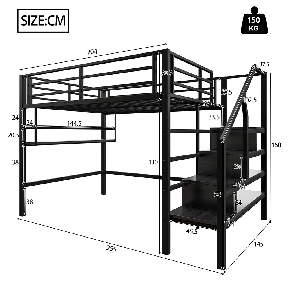 Letto mezzanino 140x200cm - Xylo - nero, spazio libero, personalizzabile