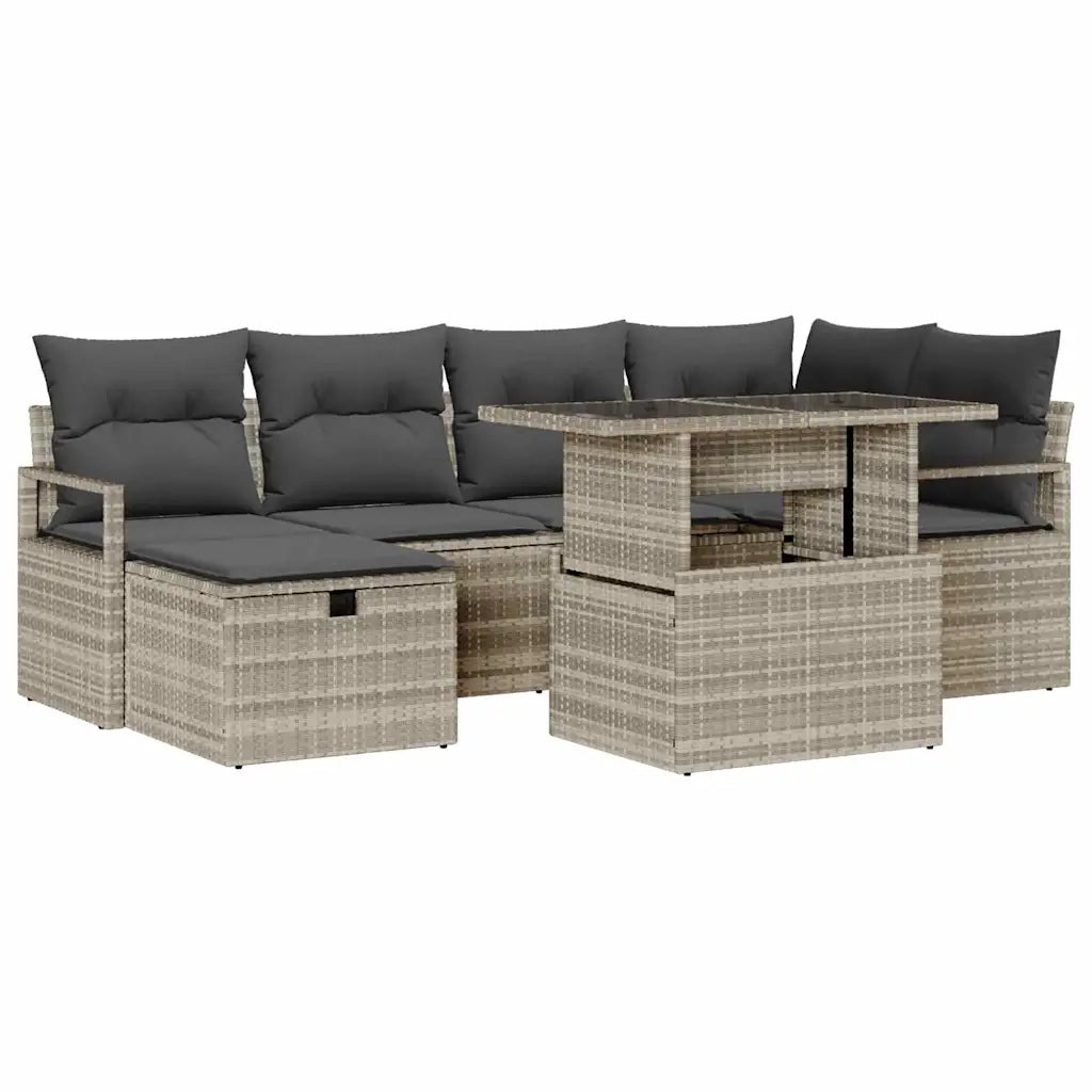 Set Divano da Giardino 7 pcs Grigio chiaro Poly Rattan 3359799