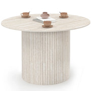 IDMarket - Tavolo da pranzo rotondo per 6 persone JULIETTE con gamba centrale a doghe in stile travertino 110 cm