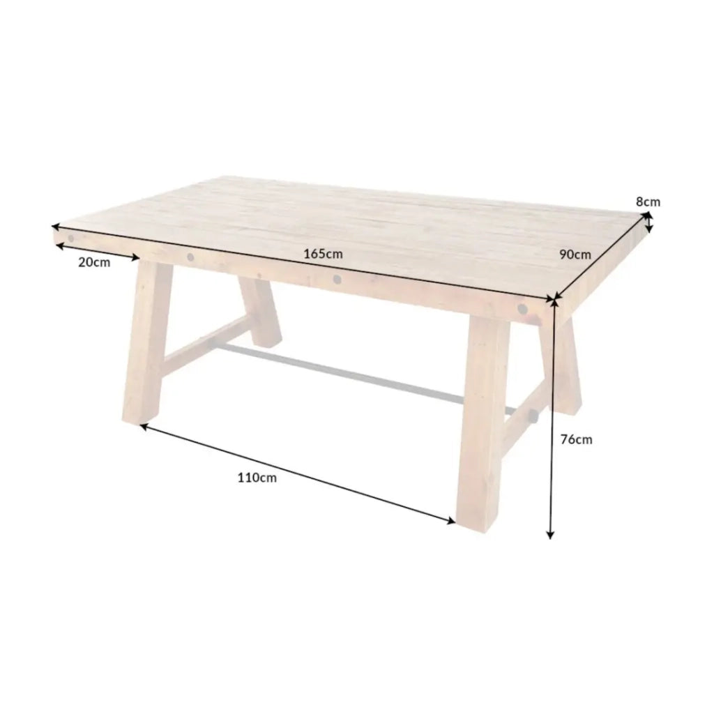 Tavolo da pranzo RANCHO 165 cm – Piano in legno di pino riciclato verniciato – Stile rustico e accogliente