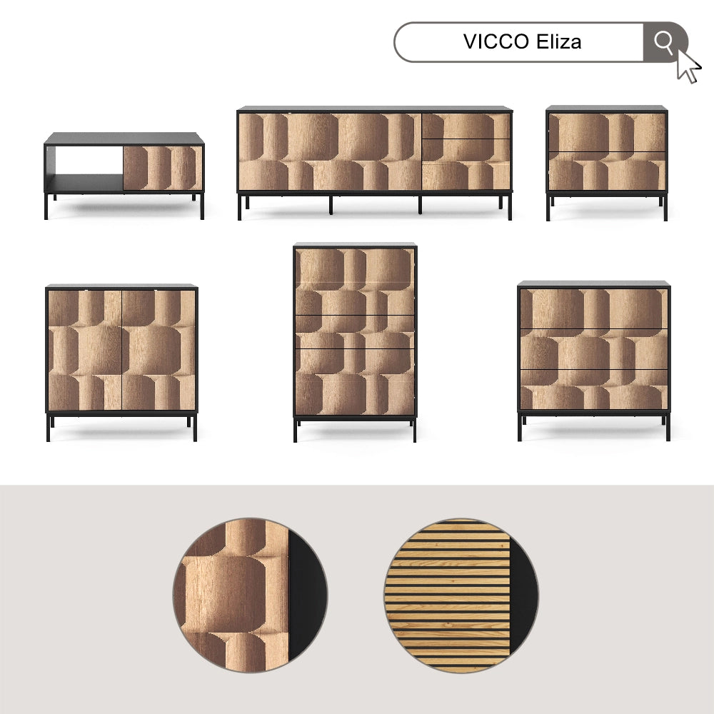 Vicco Lowboard Nero/quercia 150 x 60 cm con 3 cassetti