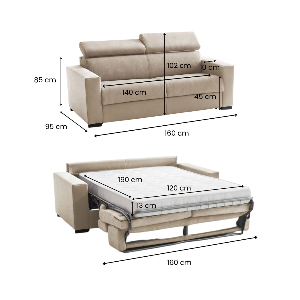 Alinia, Divano Letto 2 Posti Sfoderabile Made in Italy, 160x95 cm Beige