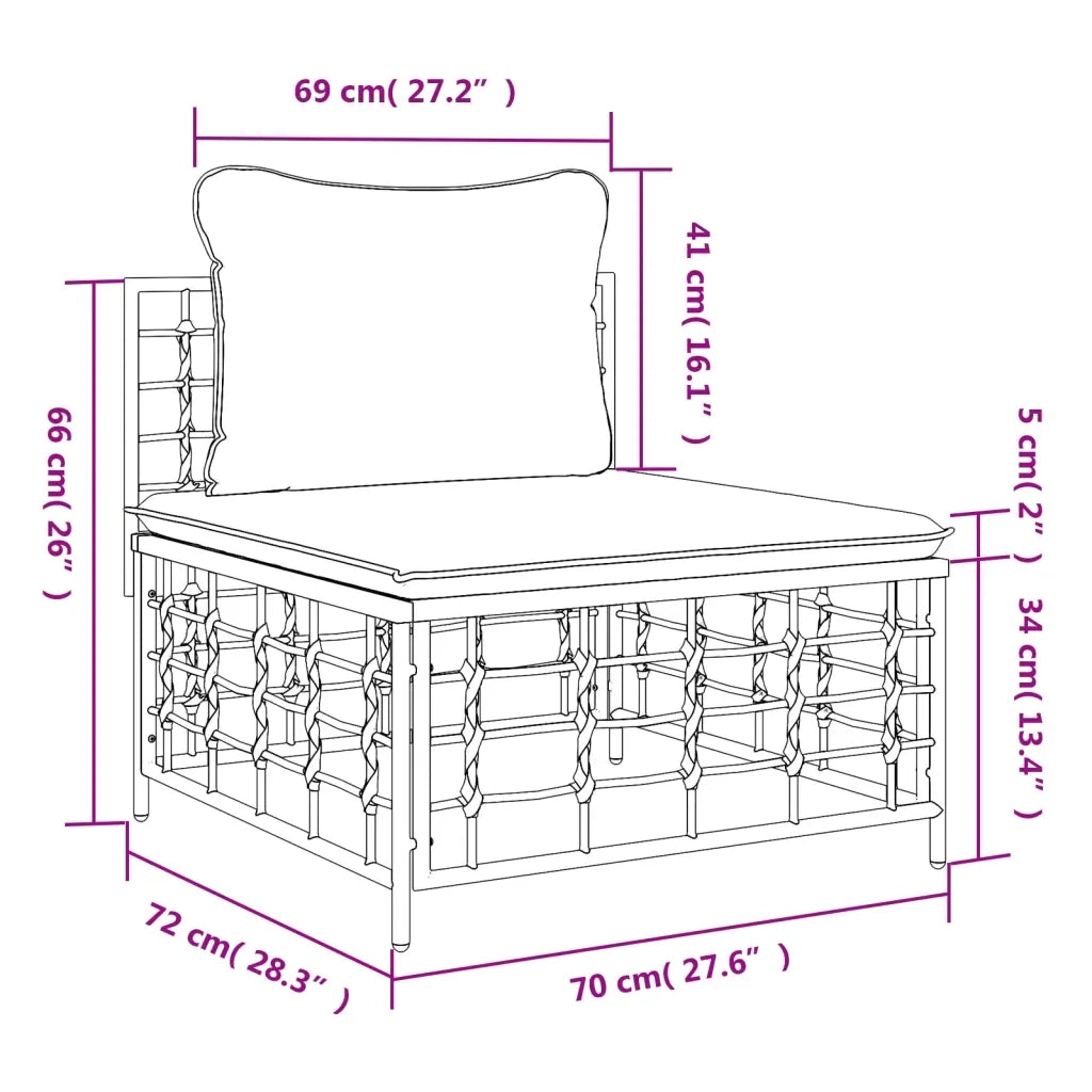 Divano Centrale da Giardino con Cuscini Polyrattan Grigio Scuro 364135