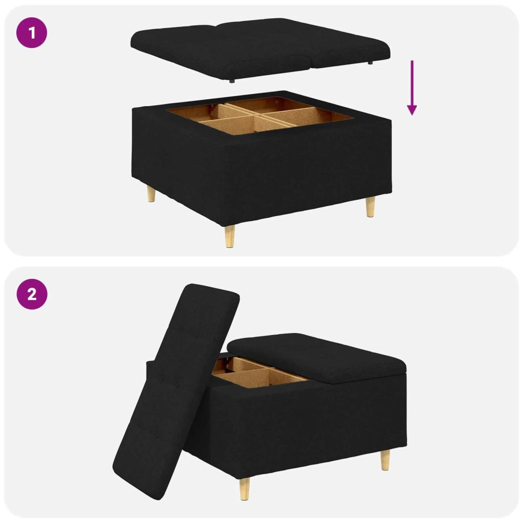Pouf contenitore con cuscino Nero 80 x 80 x 45 cm Tessuto