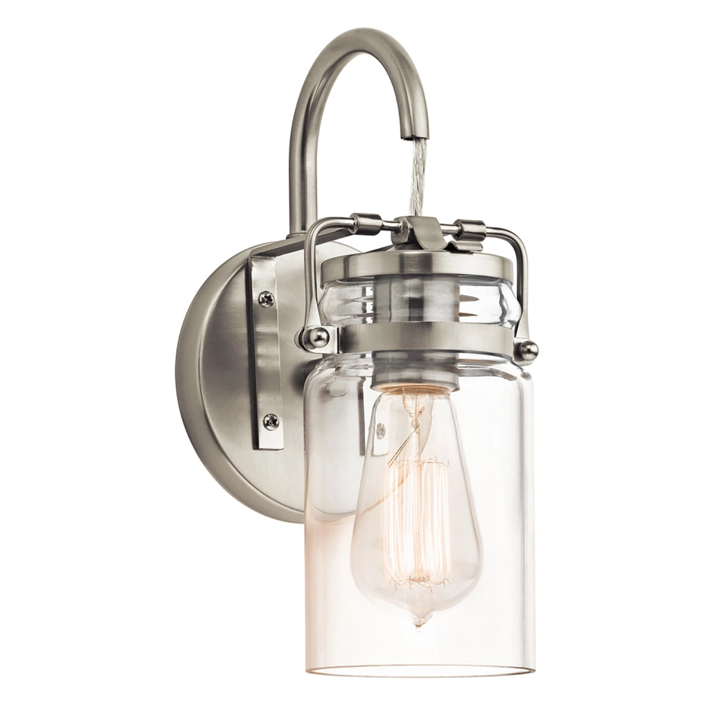 Applique Contemporanea Brinley Acciaio Nichel Spazzolato Vetro 1 Luce E27