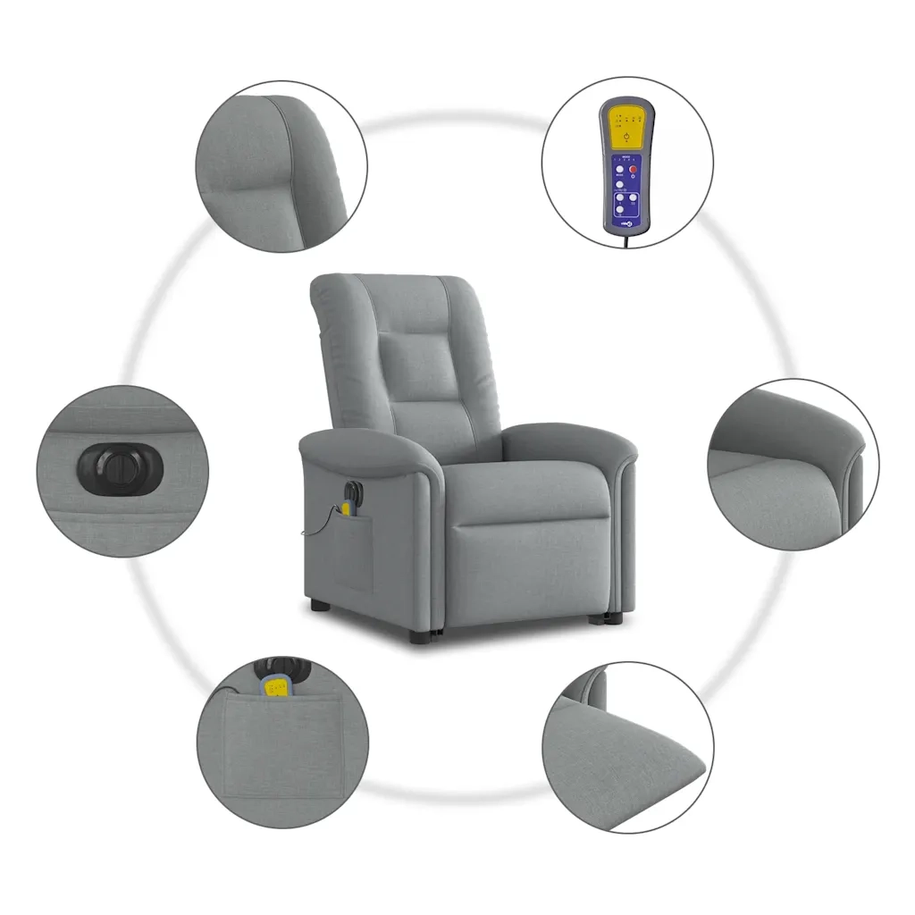 Poltrona Alzapersona Massaggi Elettrica Grigio Chiaro Tessuto 3303284