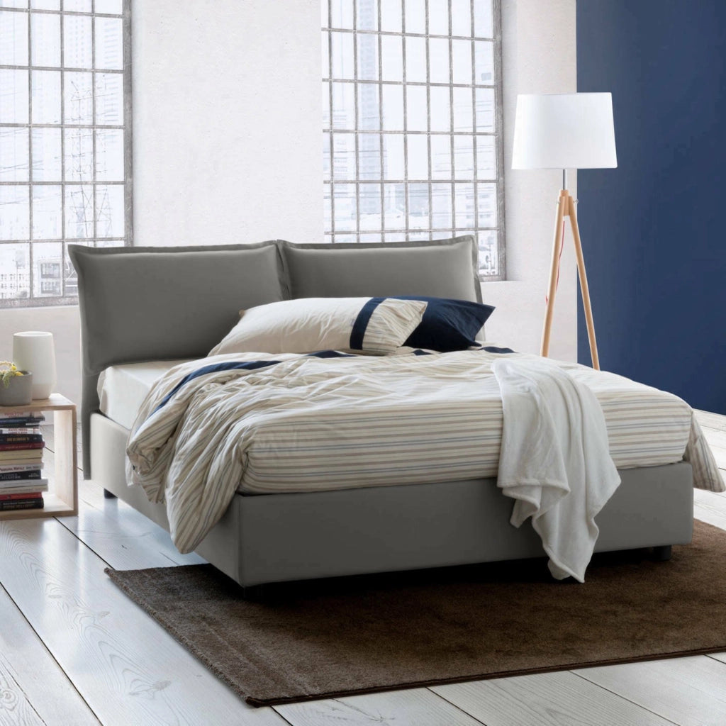 Letto matrimoniale Arden, Letto contenitore con rivestimento in tessuto, Made in Italy, Apertura frontale, con materasso cm 140x190 incluso, Grigio