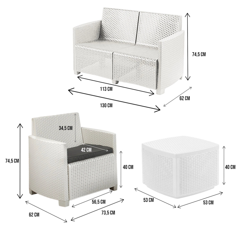 Salottino Outdoor Amer, set Salotto da Esterno 4 Posti Made in Italy, Bianco