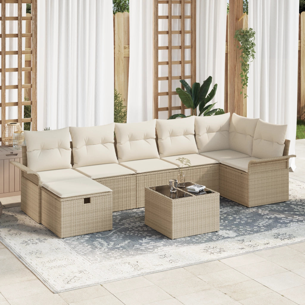 Set Divano Giardino 8 Pezzi con Cuscini Beige Poly Rattan