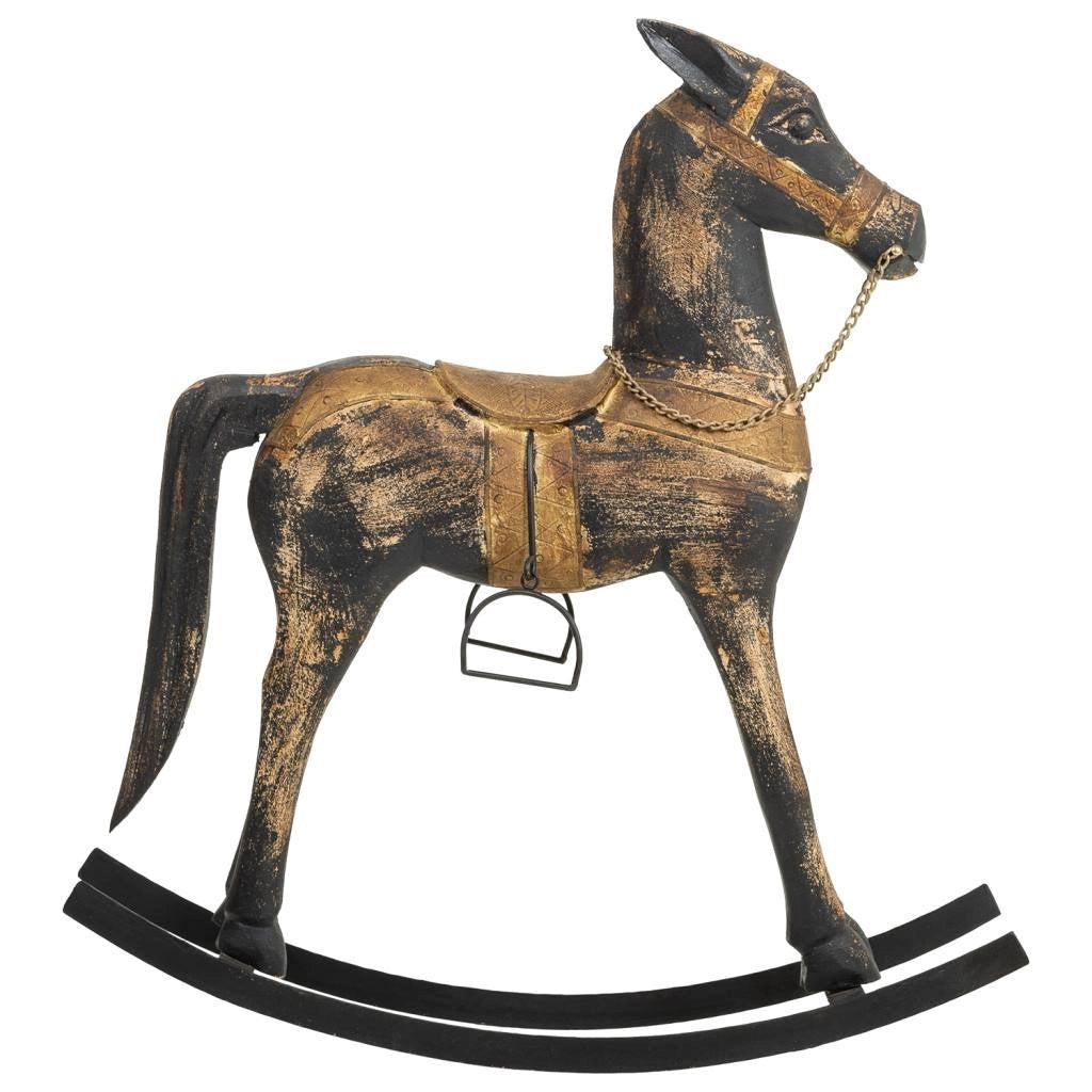 Cavallo a dondolo legno artigianale nero 73x20x84h cm