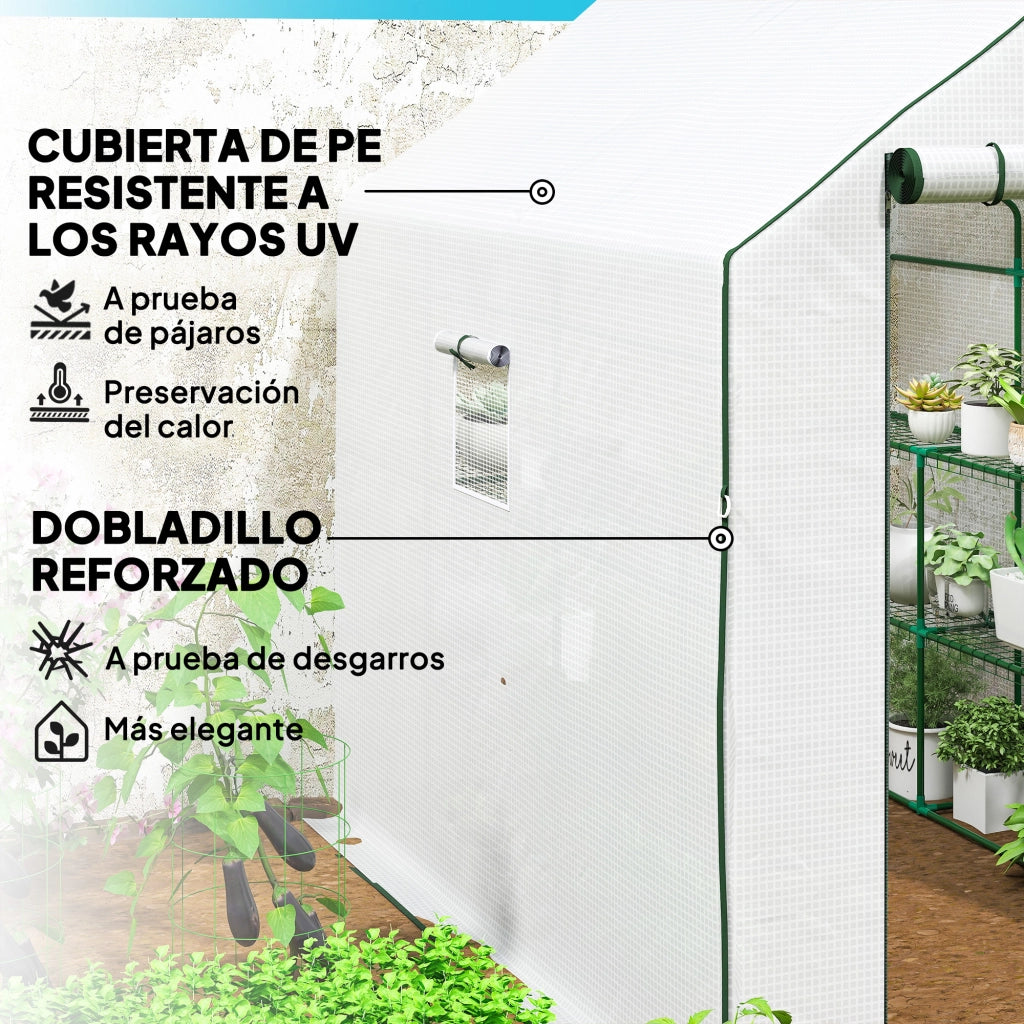 Serra da Giardino con 12 Ripiani Porta a Rullo ¨C zephmum ¨C 140x213x190 cm Bianco