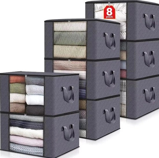 Tas di stoccaggio 9 compartimenti - tas non tessuto extra spesso e grande - tas per traslochi - tas di stoccaggio per la casa - tas di stoccaggio con cerniera - 60x40x36cm - 90 litri