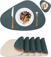 Set di 6 Tavoli di Piatto in Pelle a Cerchio e Dischetti di Piatto Lavabili e Resistenti al Calore - Verde Beige