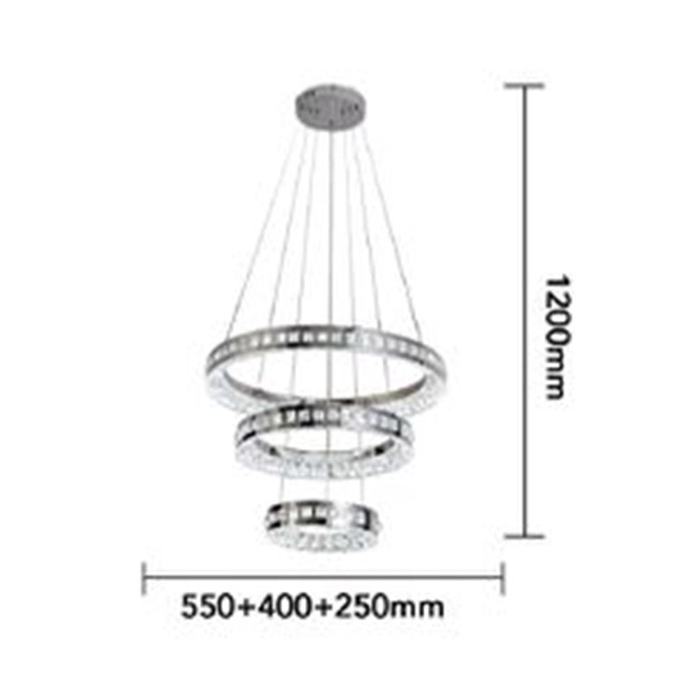 Trade Shop - Lampadario Led A Sospensione Soffitto 46w Cct 3 Anelli Decorati Cristalli Acrilico B50-3c -
