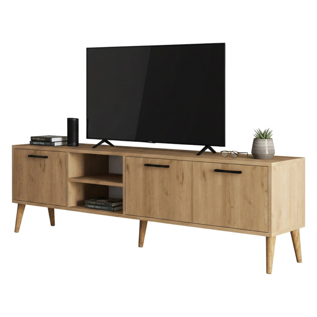 Brugine, Mobile Porta tv un Ripiano, 180x35x53h cm Marrone Quercia
