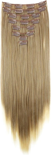 Kit di estensione capelli clip-in 8 pezzi 50 cm colore biondo scuro misto capelli sintetici